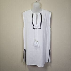 J.Crew Womens S Coverup White Sleeveless Tassel Beach Tunic C4368 Resort Cotton